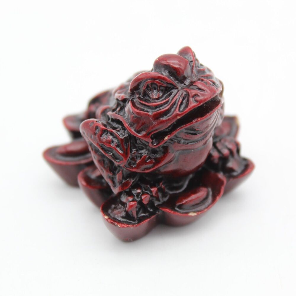 Lucky Money Frog Toad Red Resin Feng Shui Chinese Figurine Statue 1.5 in Vintage